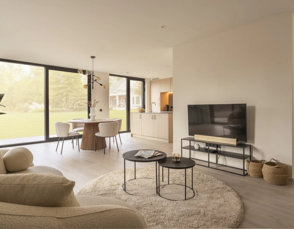 open leefkeuken in modulaire woning